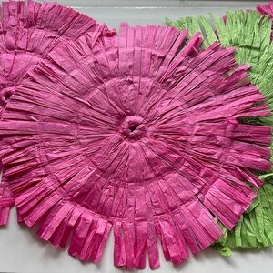 (7) 15 inch round bright colored fringe luau placemats